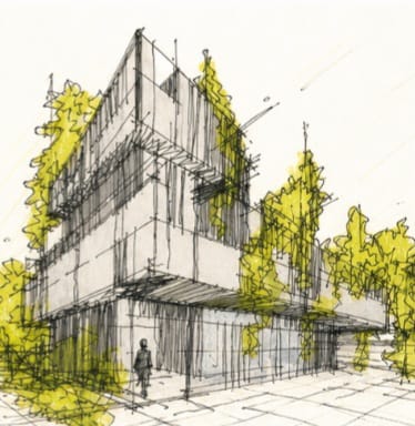 Architectural sketch of a modern residential building